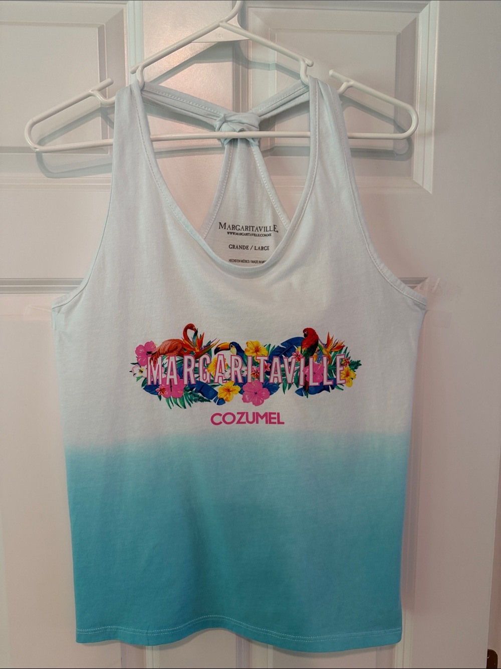 Margaritaville White and Teal Ombre Tropical Logo Tank